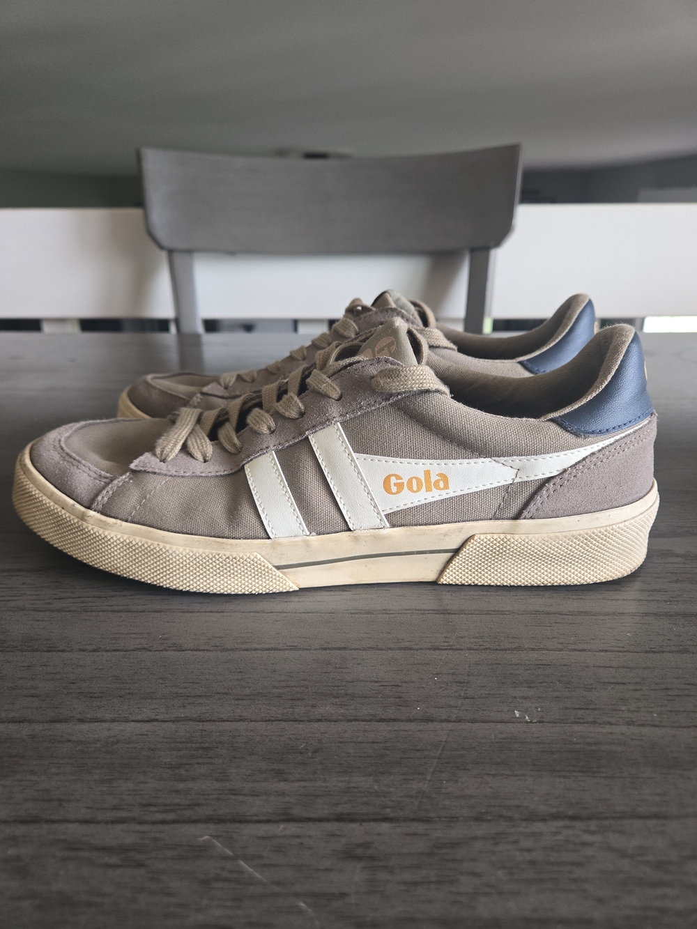 Gola Men’s Classic Suede Sneakers in Taupe with White Stripes